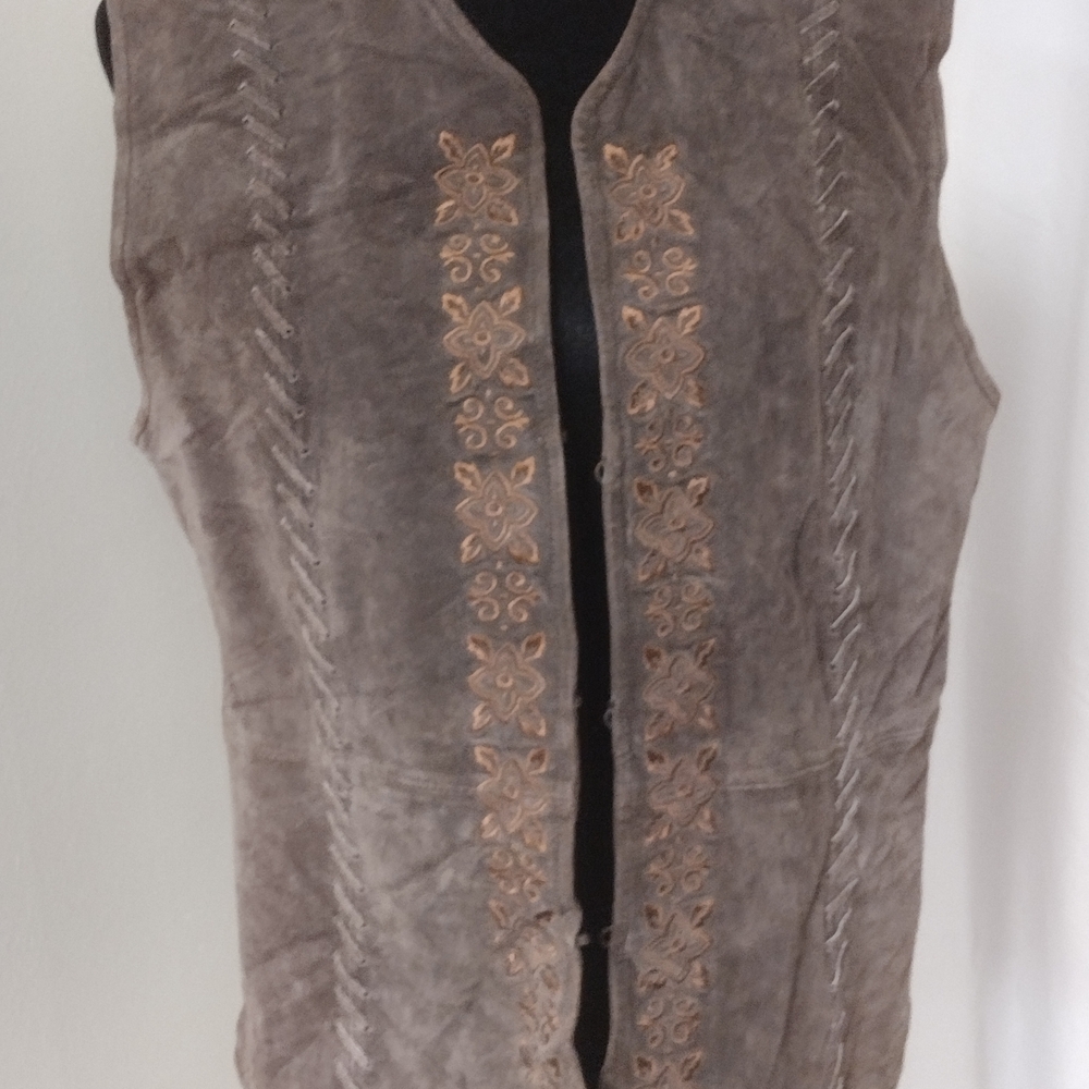 Others Follow Taupe Suede Embroidered Vest